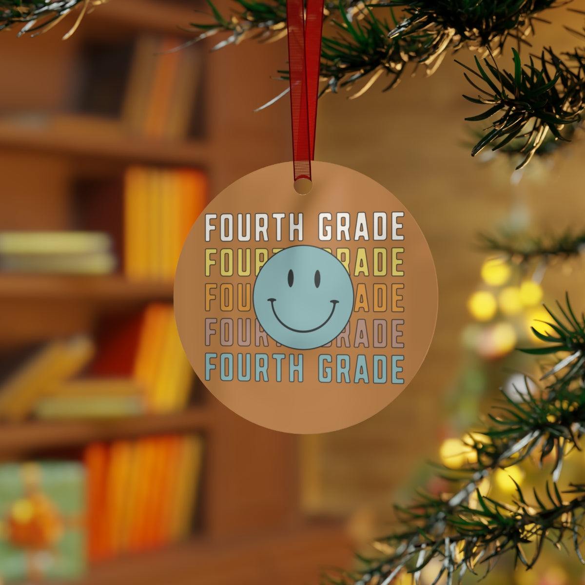 Fourth Grade Light Brown Rustic Boho Metal Ornaments