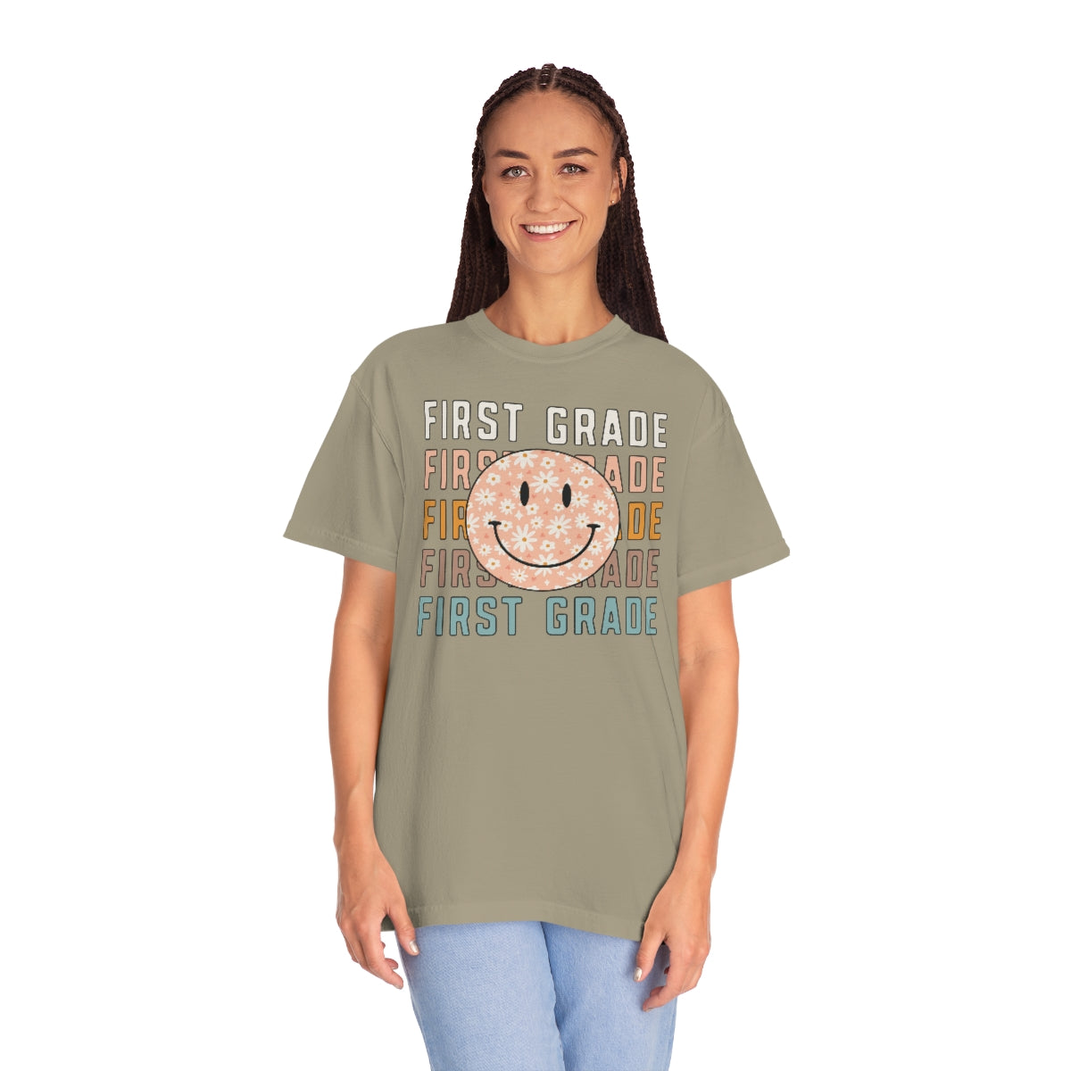 1st Grade Smiley Face Warm Colors Unisex Garment-Dyed PREMIUM T-shirt