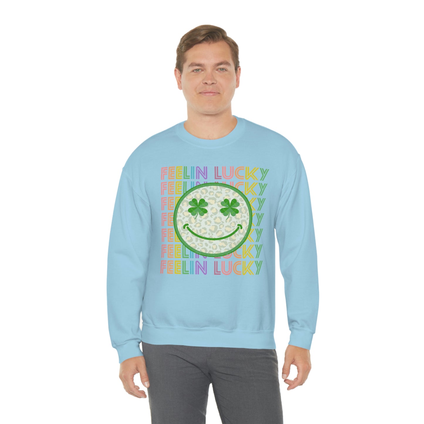 St. Patrick's Day "Feelin Lucky Smiley Face" Unisex Heavy Blend Crewneck Sweatshirt