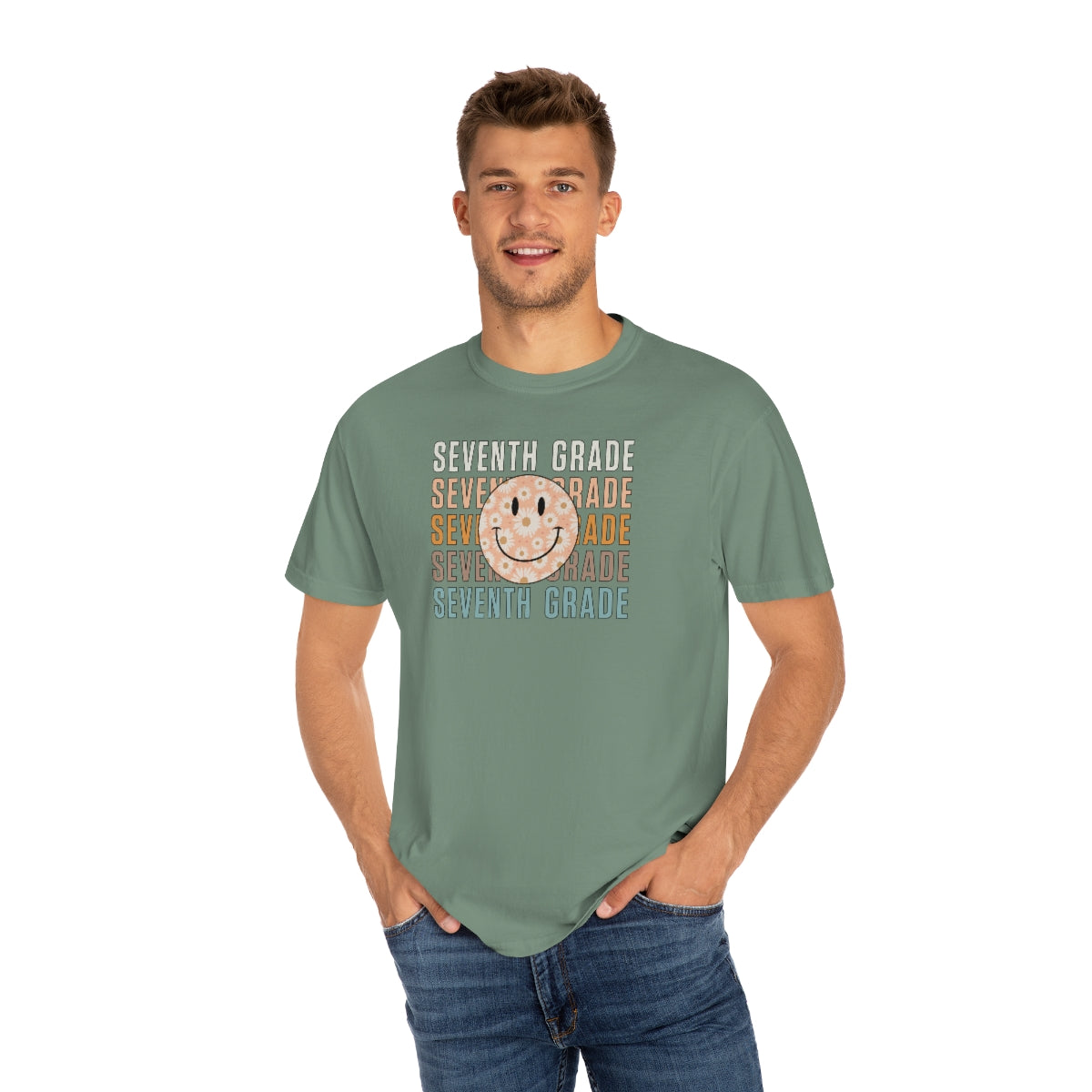 7th Grade Smiley Face Warm Colors Unisex Garment-Dyed PREMIUM T-shirt